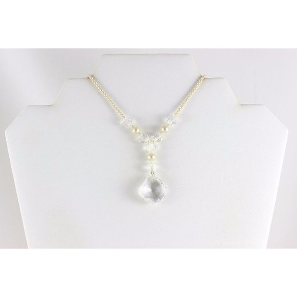 Sterling Silver Seed Pearl and Crystal Necklace 15 inch Chain Antique Victorian - Picture 4 of 9